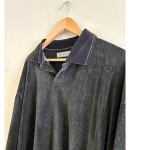 Vintage Gray Green Velour Henley Collar Rugby Long-sleeve Shirt Men's XL